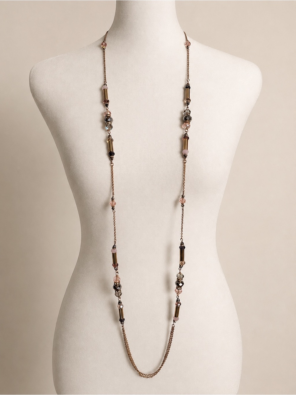 ✨🌸💎 Ali Khan Blush Crystal Sautoir Station Necklace • 48” Layering Piece✨